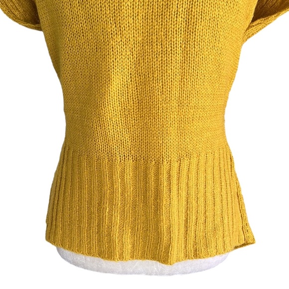 Anthropologie Escio Mustard Yellow Woven Knit Cap Sleeve V-Neck Sweater - S - Picture 8 of 12